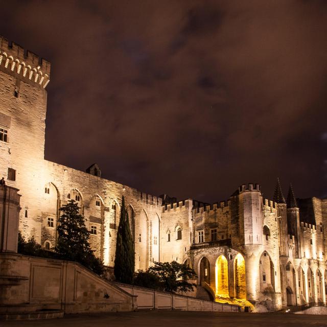 Le Palais des Papes de nuit. Crédit : Frédéric Dahm / Empreintes d'Ailleurs