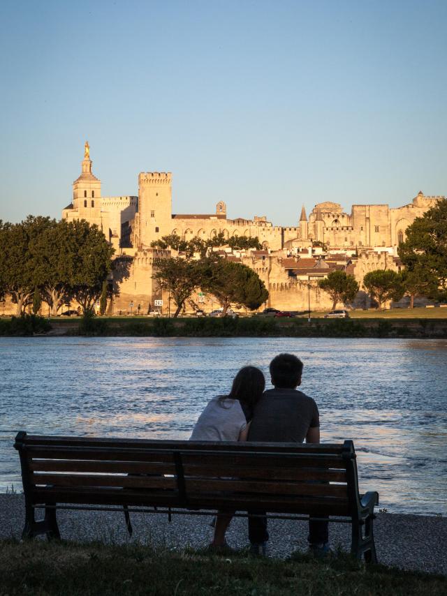 Vista romántica de Aviñón desde La Barthelasse